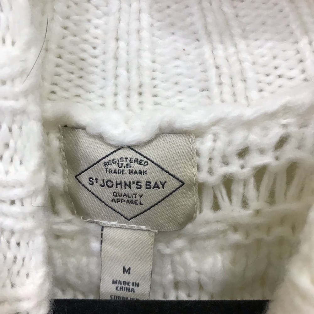 St. John's Bay White Cable Mock Neck Sweater - Picture 2 of 3